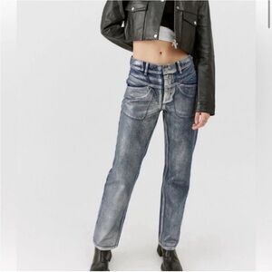 New BDG Urban Outfitters Straight Leg Cowboy Jean Metallic Mid Rise Size 26